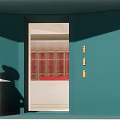 Modern Beauty Hair Salon with Green Walls Red Decorations Gold Lettering White Reception and Sculpture