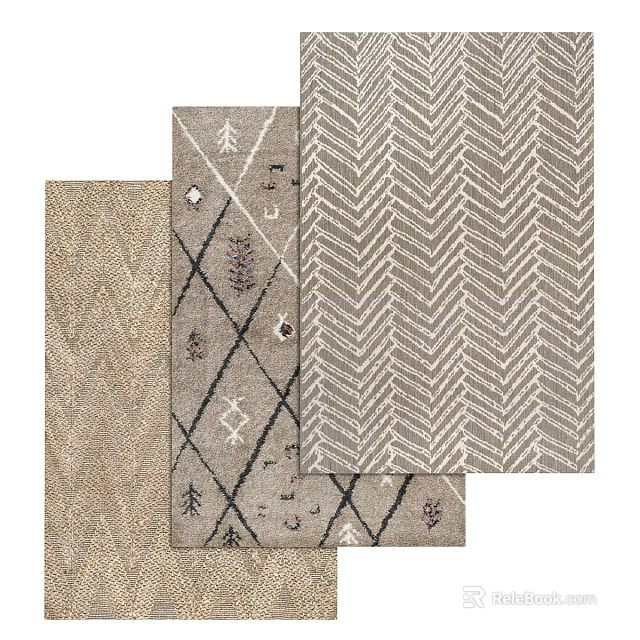 Square Rugs With Geometric Patterns And Textured Designs In Neutral Tones 3d model