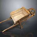 Old Vintage Wooden Wheelbarrow With Rustic Wooden Structure And Wooden Wheel Design