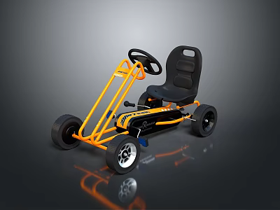 Kids Electric Toy Go Kart with Yellow Frame Black Seat and Steering Wheel 3d model