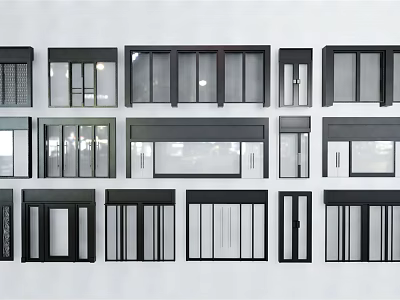 Various Modern Window And Door Designs With Black Frames And Glass Panels 3d model