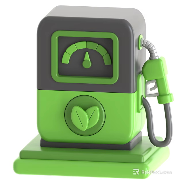 Smart Fuel Dispensing Machine In Green With Leaf Symbol Gauge And Nozzle 3d model 