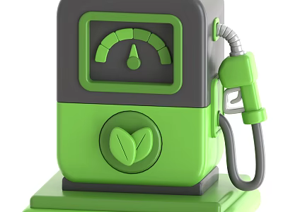Smart Fuel Dispensing Machine In Green With Leaf Symbol Gauge And Nozzle 3d model
