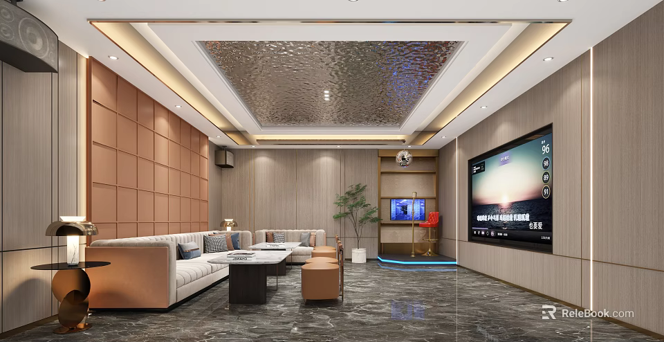 Modern KTV Room With Sofas Coffee Tables And Large TV 3d model 