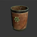 Handcrafted Wooden Cylindrical Storage Container With Metal Decoration Rivets And Dark Borders