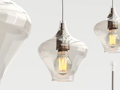 Hanging Transparent Glass Pendant Light With Visible Filament Bulb Modern Design 3d model