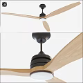 Modern Ceiling Fan Chandelier With Wooden Blades And Black Metal Structure Design