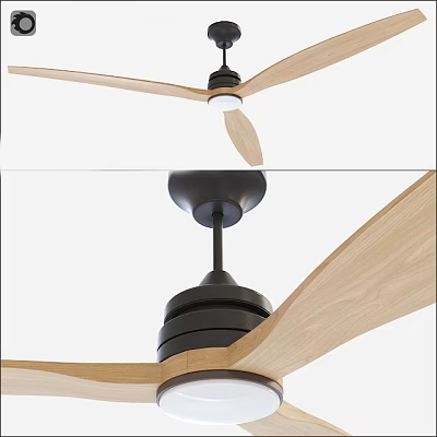Modern Ceiling Fan Chandelier With Wooden Blades And Black Metal Structure Design 3d model