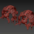 Mechanical Robotic Beetle Creatures With Red And Blue Segmented Bodies And Claws 3d model