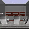 Modern Hair Salon With Starry Ceiling Purple Walls Orange Lighting Barber Chairs And Product Shelves