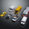 Various Toy Vehicles Including Taxi Police Car Ambulance School Bus Fire Truck And Van