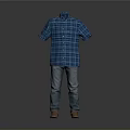 Stylish Men's Blue Plaid Shirt With Casual Jeans And Brown Shoes