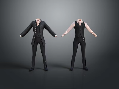 Two Mannequins Wearing Black And Pink Vest Suits With Pants 3d model