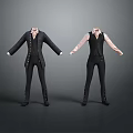 Two Mannequins Wearing Black And Pink Vest Suits With Pants