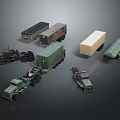 Various Military Vehicle Models Featuring Trucks Trailers And Cargo Carriers 3d model
