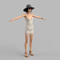 Stylish Woman In White Dress Black Hat And High Heels With Arms Outstretched