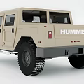 Beige Hummer Off Road Vehicle With Large Tires And Tough Front Grille Design