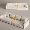White Sectional Sofa with Multiple Soft Cushions and Yellow Accent Pillow Modern Living Room Furniture