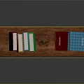 Wooden Tabletop Shelf Display with Colorful Books Hourglass and Red Box