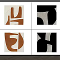 Four Panel Abstract Wall Art With Brown Black White Geometric Shapes