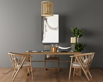New Chinese Style Desk Chair Desk 3d model