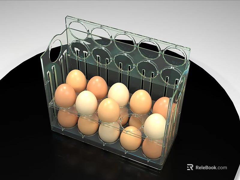 Neatly Arranged Fresh Brown and White Eggs in Transparent Plastic Egg Container 3d model 