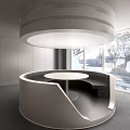 Modern Public Seating With Curved Bench Circular Table And Large Windows 3d model