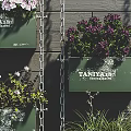 TANITAX Wall Mounted Planters With Potted Bonsai Green Purple Plants On Gray Brick Wall Chains