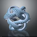 Blue And White Spotted Intertwined Loop Sculpture With Glossy Reflective Surface 3d model