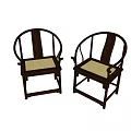 Two Traditional Chinese Wooden Armchairs With Curved Armrests And Solid Wood Backrests
