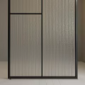 Modern Interior Glass Partition With Vertical Stripes And Black Frame 3d model