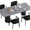 Modern Dining Table Set With Gray Tabletop Black Chairs Fruit Plate White Kettle Coffee Cup 3d model