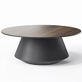 Modern Round Coffee Table with Walnut Wooden Top and Black Geometric Base Design