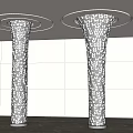 Intricate Hollow Pattern Columns With Golden Circular Rings On Top White Walls Marble Floor