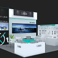 Corporate Exhibition Hall Featuring Brand Logos Electricity for Life Display Booths Tables and Plants