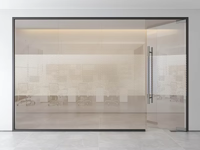 Modern Office Glass Partition With Transparent Panel And Frosted Pattern Design 3d model