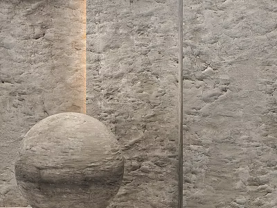 Textured Stone Sphere Component With Rough Stone Wall And Vertical Light Strip 3d model