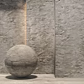 Textured Stone Sphere Component With Rough Stone Wall And Vertical Light Strip 3d model