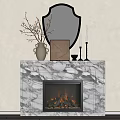 Elegant Marble Fireplace Interior With Black Mirror Vase Book And Candles 3d model