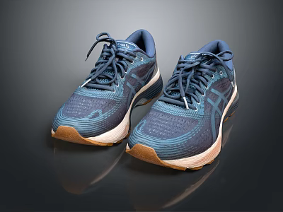 Blue And Beige Running Shoes With Breathable Mesh Upper Rubber Sole And Lace Up Design 3d model