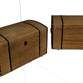 Two Vintage Wooden Trunks With Black Stripes And Metal Lock Details