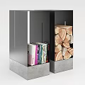 Modern Metal and Concrete Storage Cabinet with Books and Firewood Logs Inside
