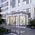 Modern Storefront Entrance Design With Marble Facade Glass Doors And Lighting