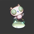Cute Cartoon Bird Character With Big Eyes Feather Details Green Base And Small Plants