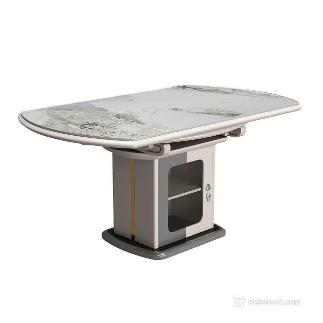 Modern Marble Top Dining Table With Metal Base And Storage Compartment 3d model 