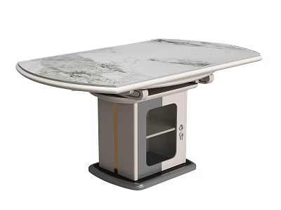 Modern Marble Top Dining Table With Metal Base And Storage Compartment 3d model