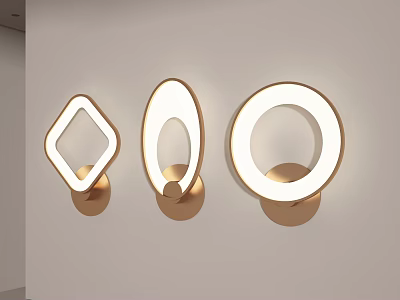 Modern Style Wall Lamps With Diamond Oval Round Shapes And Golden Base White Glowing Ring 3d model