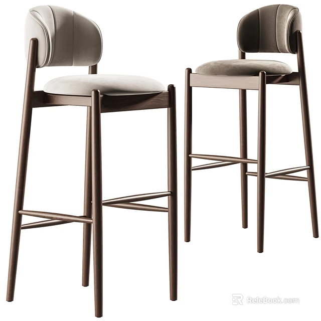 Modern Bar Stools With Wooden Frame And Light Upholstered Seat Backrest 3d model 