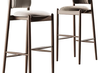 Modern Bar Stools With Wooden Frame And Light Upholstered Seat Backrest 3d model