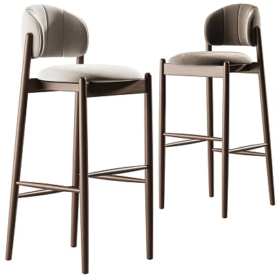 Modern Bar Stools With Wooden Frame And Light Upholstered Seat Backrest 3d model